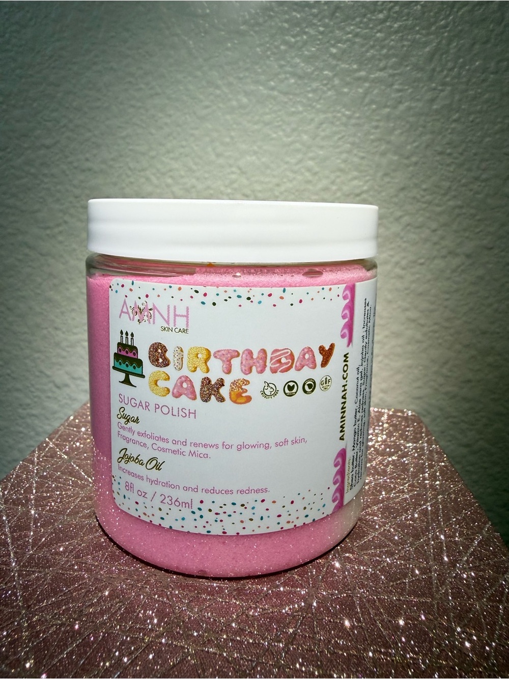 AMINNAH Birthday Cake Sugar Polish - Pink Exfoliating Scrub